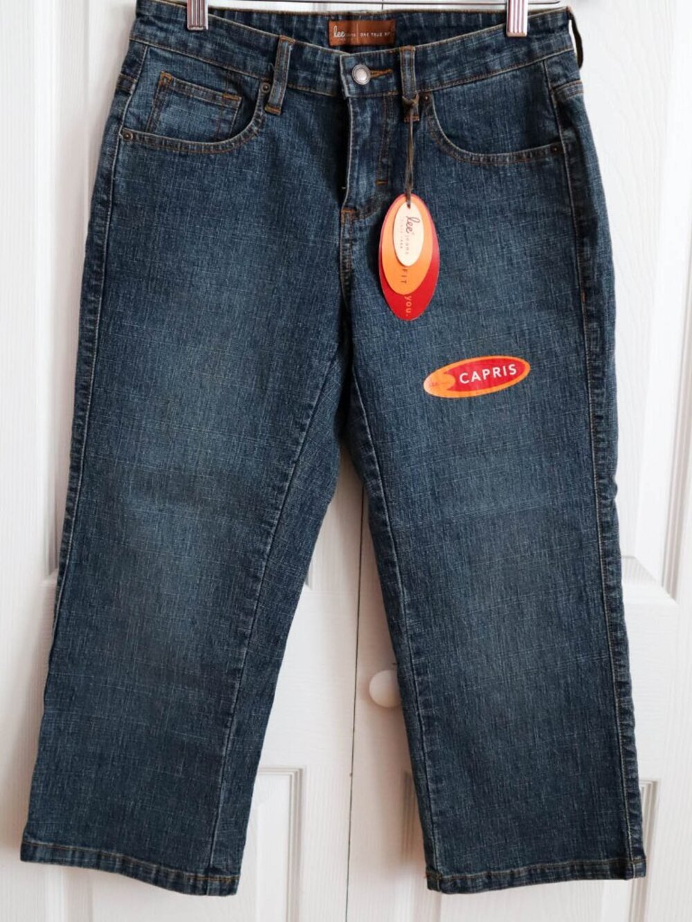 Lee Jeans One True Fit Capri Pants Sz 3/4 30" Waist Petite Dark Wash Flared